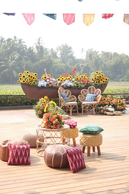 Lounge and Backdrop — Haldi decor — Alila Diwa Goa